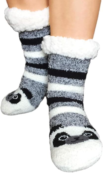 Varma vintertofflor för kvinnor och flickor, fluffiga, roliga, supermjuka djurfleece-foder, halkfria.