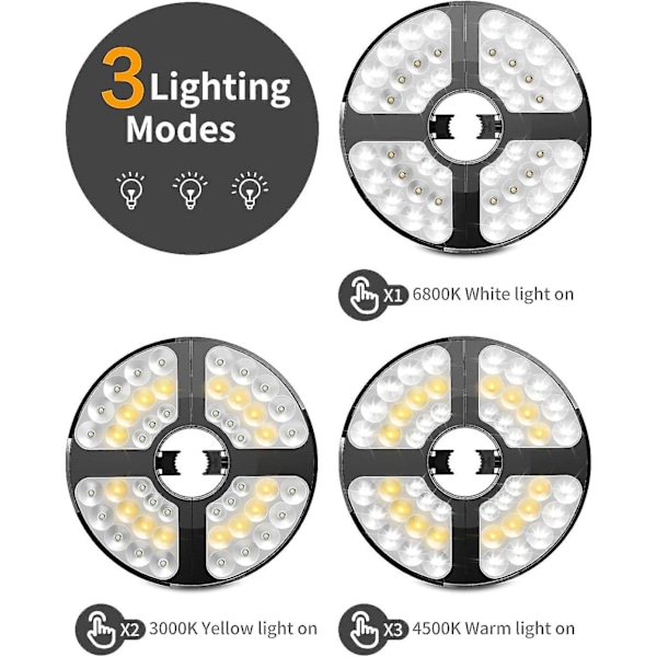 Utomhusparasollbelysning, Uppladdningsbar Parasolllampa med 48 LED-lampor, 3 Ljuslägen, Sladdlös Parasollstolpelampa för Utomhusparasoll, Campingtält och annat