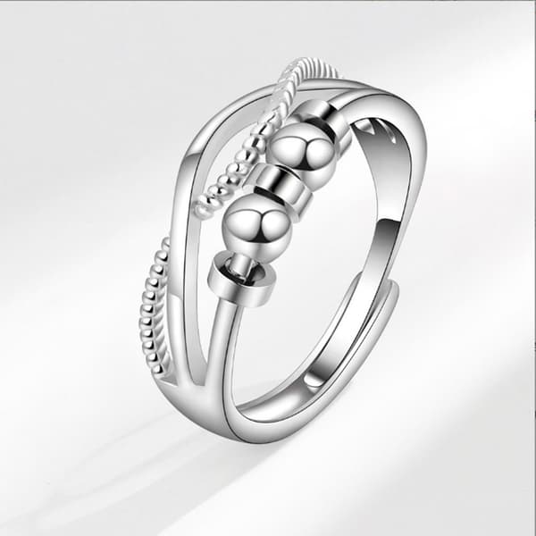 Sølv angstring, stresslindrende fidget spinner-ring, perlebesatt, zirkon tommelring