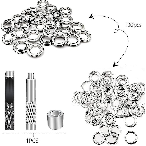 Øjeblikkeværktøjssæt, 100 sæt Øjeblikke, Presenning Øjeblikke, Grommet Øjeblikke Sæt
