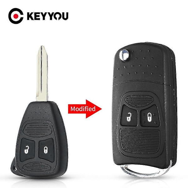 2-knapps Modifierad Vikbar Fjärrnyckelskal för Chrysler 300c Jeep Dodge Compass Wrangler Patriot Fjärrkontroll Nyckelhölje