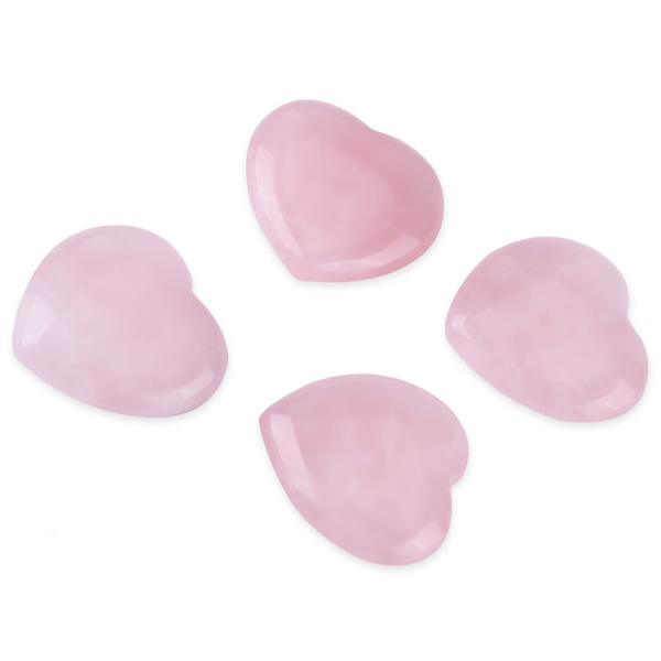 Rosakvarts Carvad Hjärtaformad Rosa Kristall Healing Sten 4st