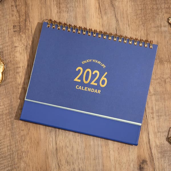 2026 Mini skrivebordskalender, vertikal kalender med vendbare sider (blå)