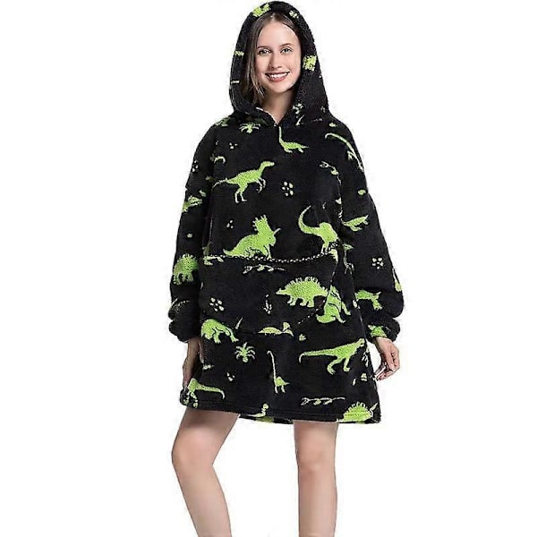 Karneval Dinosaurie Världsmönster Fleece Unga Pojkar och Flickor Vinter Svart Tjock Varm Filt Hoodie SYR124 length 90cm
