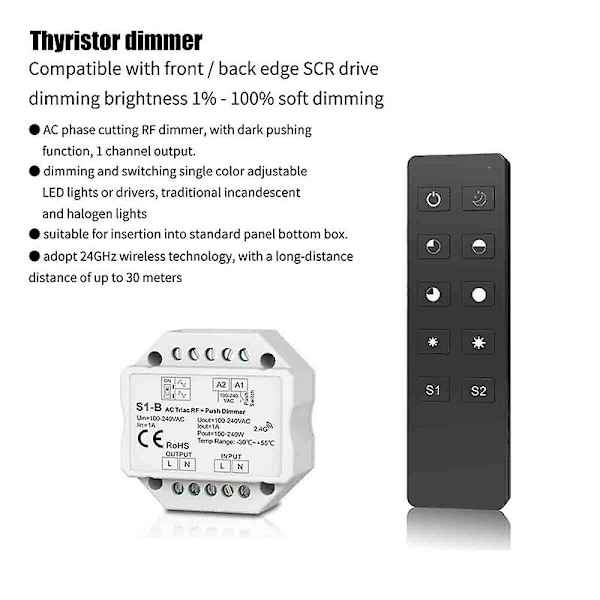 LED-dimmerströmbrytare 2.4G Trådlös RF Fjärrkontroll Dimbar Tryckbrytare Smart Wifi Dimmer för LED-lampa Ljus