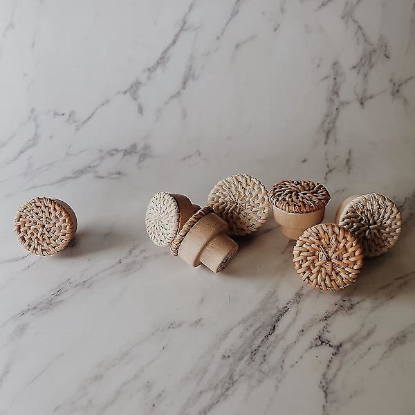 Boho Rattan Skapdører Knopper Runde Tre Skuffeknapper Håndlaget Flettet Vikle Og Skruer For Boho Møbler