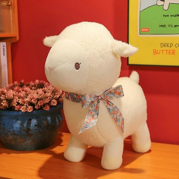 Lammaslelu, täytetty eläin suuri pehmolelu halaus tyyny pehmeä pörröinen tyyny, Kawaii pehmot tytöille ja ystäville joulu syntymäpäivä 23cm