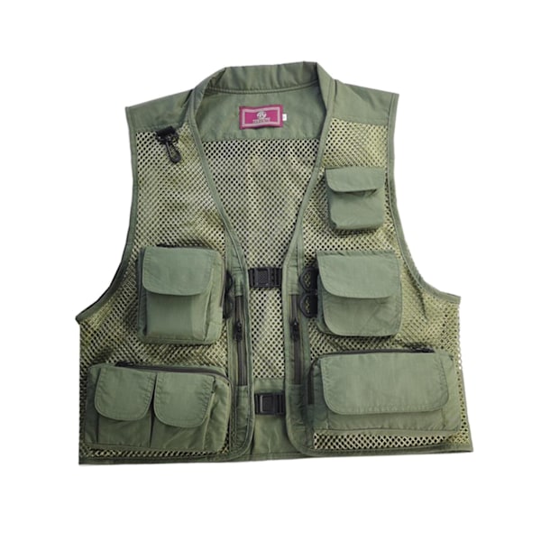 Men Fishing Vest Multi Zipper Pockets For Hunting Photography Climbing Green Xl