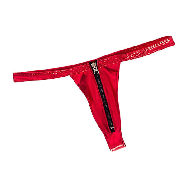 Sexig Kvinnors Läder Blixtlås Öppen Fram Thong Underkläder G String T Bak Röd
