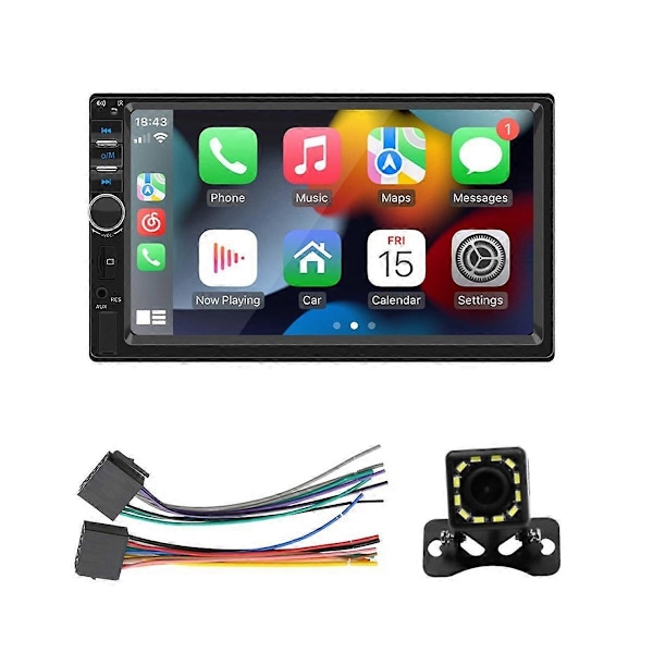 7 Tums Dubbel DIN CarPlay Bilstereo med CarPlay Android Auto, Bilradio med Mirror Link Bluetooth FM Backkamera