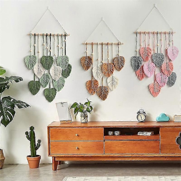 Blad Macrame Väggbonad Boho Rum Heminredning Vävd Estetisk Väggtapet Hem Rum Bröllop Deko