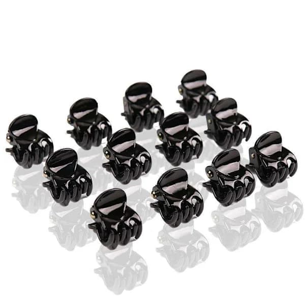 12-pak sorte hårklemmer, 15x10mm - Sort