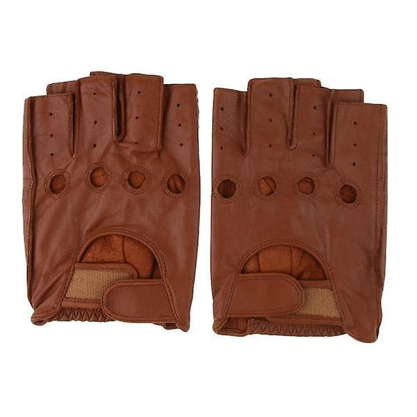 2xretro PU-läder Fingerlösa Körcykelhandskar L Bruna Haken och Slinga