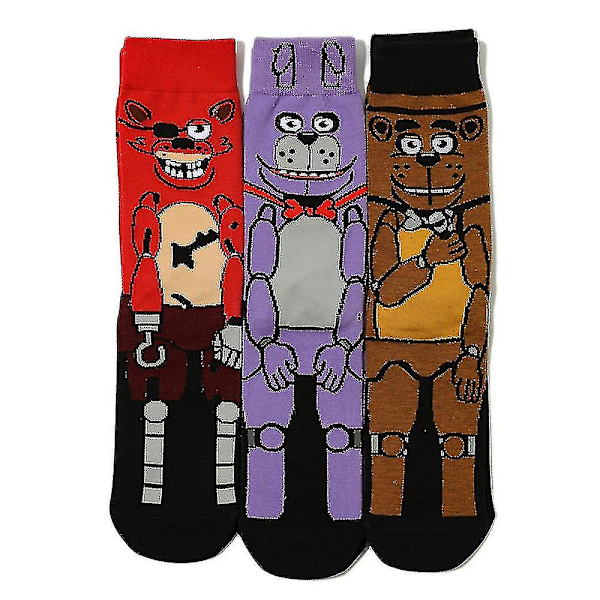 3 Pairs Of Five Nights At Freddy's Inspired Socks Horror Game Character Cartoon Socks Fun Novelty Horror Socks Creative Gifts