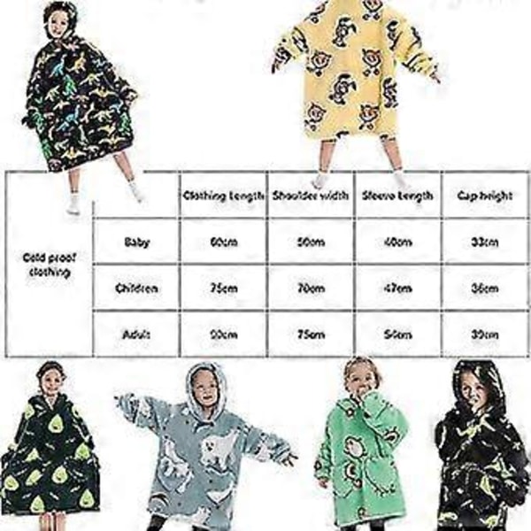 Karneval Dinosaurie Världsmönster Fleece Unga Pojkar och Flickor Vinter Svart Tjock Varm Filt Hoodie SYR124 extended length 1.4m