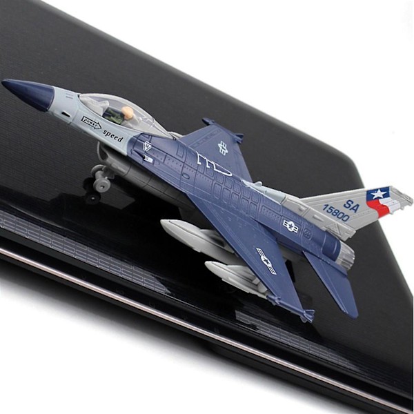1:100 F-16 Jagerfly Diecast Legering Jagerflymodell Med Stativ Blå