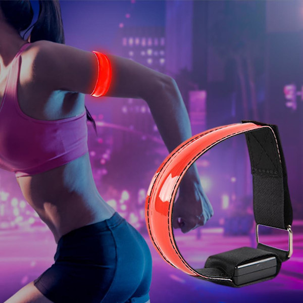 Färgglad LED-armband med USB-laddning för säkerhet utomhussporter Röd