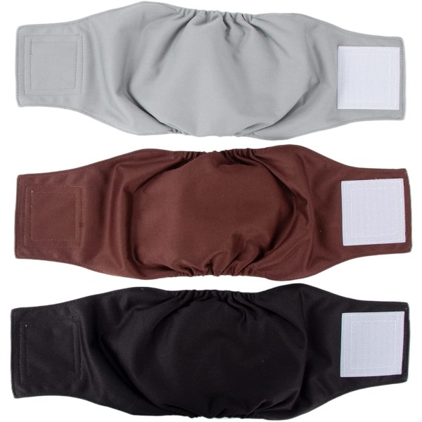 Tvättbara blöjor för hanhundar (paket med 3) - Tvättbar mage för hanhundar qd bäst Black-Brown-Gray M(13'-16'Waist)