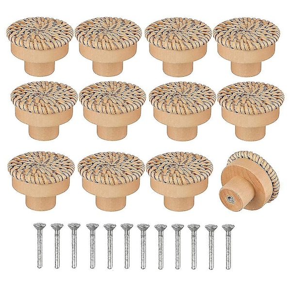 Boho Rattan Skapdører Knopper Runde Tre Skuffeknapper Håndlaget Flettet Vikle Og Skruer For Boho Møbler
