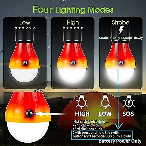 Ulkoilma-koukkuvalot, telttailuvalot, LED-pallomaiset telttailuvalot (4 kpl, punainen