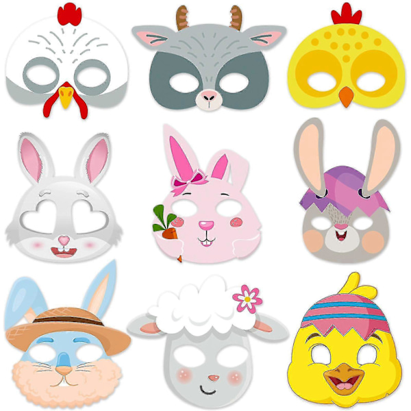 Groovy Party Dekorasjonssett med 9 Papirmasker for Barn - Maskerader, Purim, Halloween, Kostymefestgaver | Farm Jungel Dyre-tema