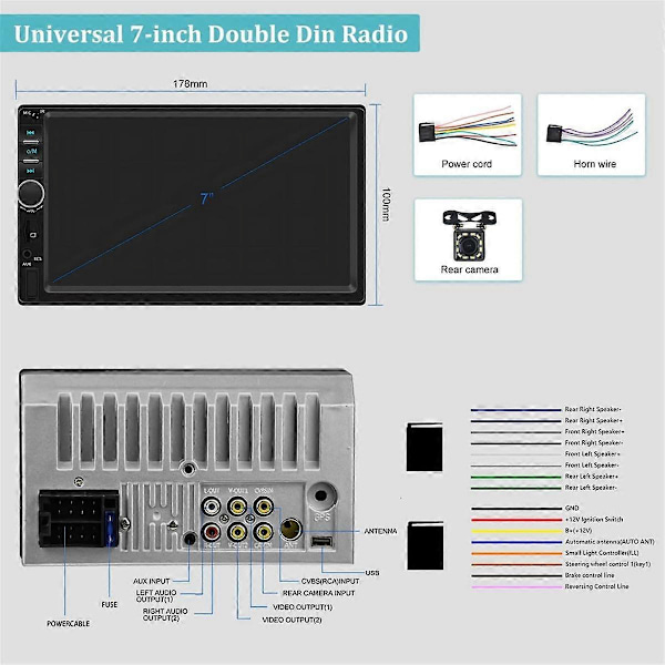 7 Tums Dubbel DIN CarPlay Bilstereo med CarPlay Android Auto, Bilradio med Mirror Link Bluetooth FM Backkamera