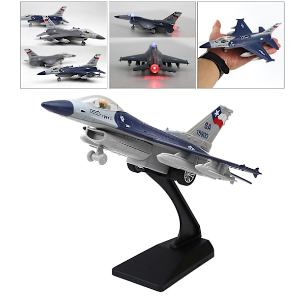 1:100 F-16 Jagerfly Diecast Legering Jagerflymodell Med Stativ Blå