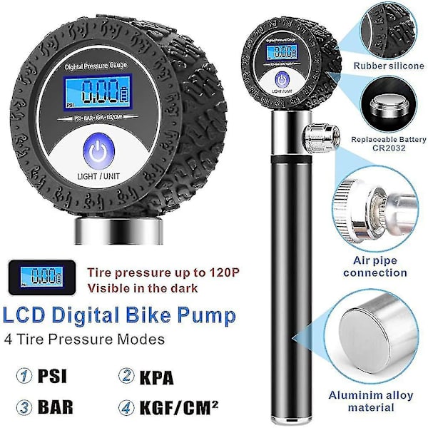 Kannettava Pyörän Pumppu Paineenmittarilla. Mini Pyörän Rengaspumppu 120 Psi