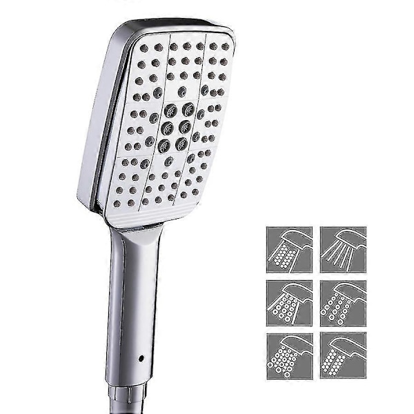 Shower Head, Universal Shower Heads Handheld High Flow 6 Sprays Water Saving Large Square Showerhead Replacement - Chrome