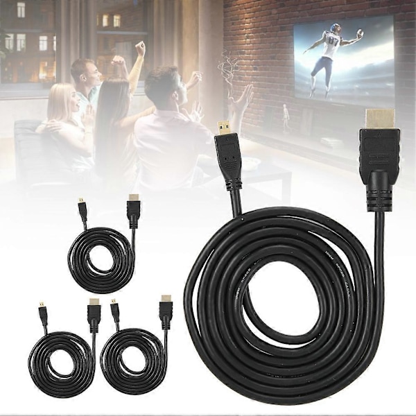 4 stk. Micro HDMI til HDMI Kabel 1,5 Meter HD Videokabel Passer til Raspberry Pi 4B