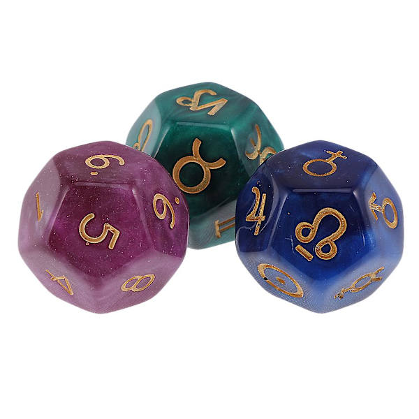 Pakke med 9 stk. Perle 12-sidige Astrologi Terninger for Stjernebilde Divinasjon Leke