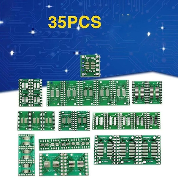 35 stk PCB-kortsett SMD til DIP SOP MSOP SSOP TSSOP SOT23 8 10 14 16 20 24 28 til DIP