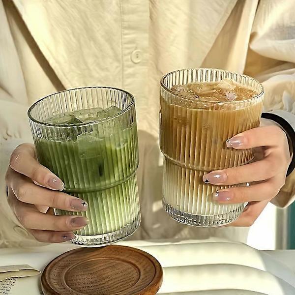2 st, Ribbade Glaskoppar, Vertikala Ränder Vattenkopp, Iskaffe Koppar, Dricksglas För Juice, Mjölk, Te, Och Mer, Sommar Vinter Dryckesglas