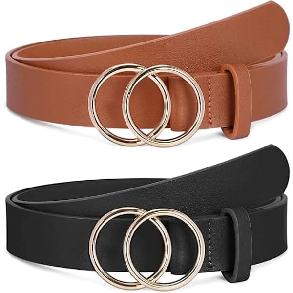 2-pack dam bälte i konstläder med korsrem, dubbla O-ringar