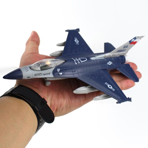 1:100 F-16 Jagerfly Diecast Legering Jagerfly Model Med Stativ Blå