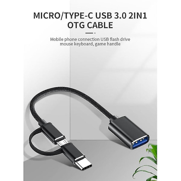 2-in-1 USB 3.0 OTG-sovitinjohto Type-C - USB:sta USB 3.0 -liitäntään, puhelimen lataukseen