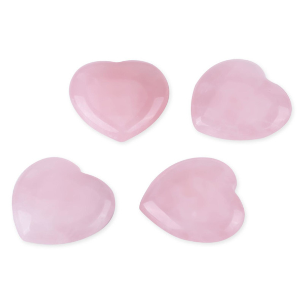 Rosakvarts Carvad Hjärtaformad Rosa Kristall Healing Sten 4st