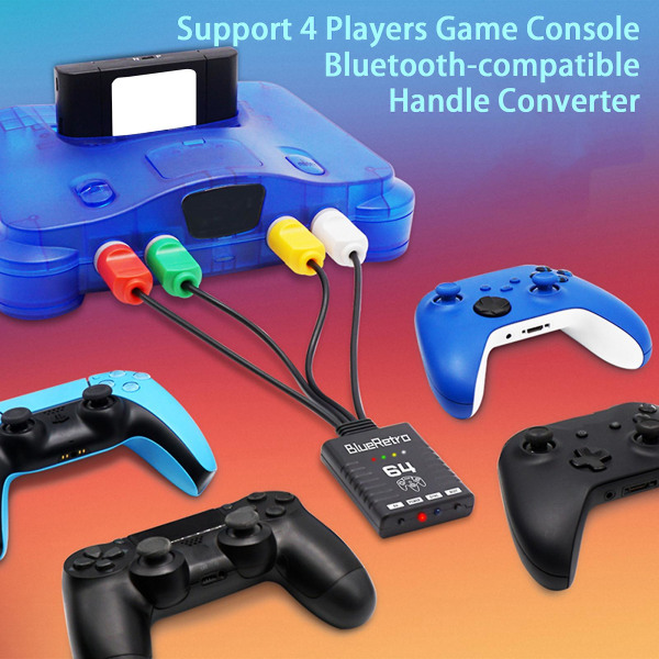 Trådlös kontrolladapter LED-indikator Ingen fördröjning Bluetooth-kompatibel support 4 spelare spelkontrolladapter för N64 Console_da Black
