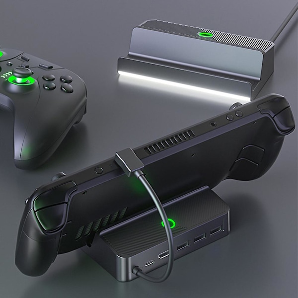 Xyc Steam Deck Dock 6 i 1 Steam Deck Dokkingstasjon Stativ Tilbehør 3*usb 3.0 Hdmi 4k@60hz Gigabit Ethernet 1000mbps Pd 60w Hub