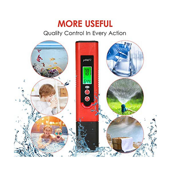 PH-meter, tre-farvet LCD-skærm PH-pen Automatisk ATC-funktion 0-14 PH-måleområde til husholdning