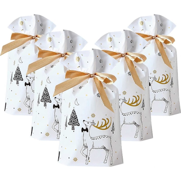 50 STK Gaveposer Godteriposer Brødposer Festgaver med Trekkstreng, Festposer Giveaways Godteri Kjeks Søt Biscuit Behandlerposer til Jul Vi