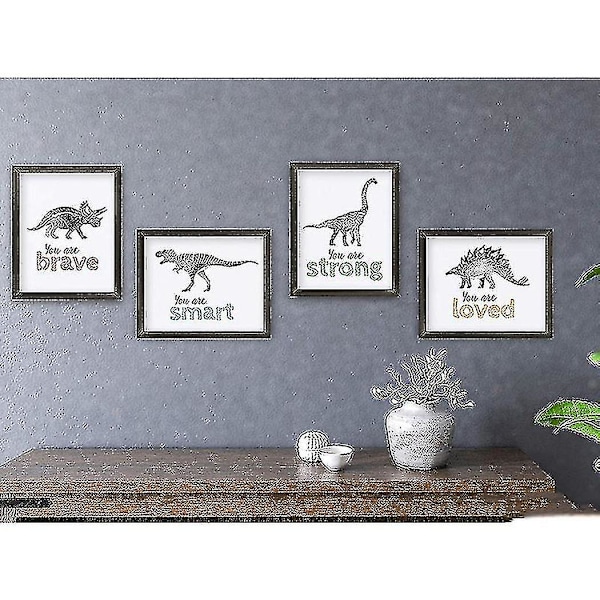 4 st Dinosaurie Väggkonst För Små Pojkars Rum, Babybarnrums Posters, Motiverande Barnlekrum Dino