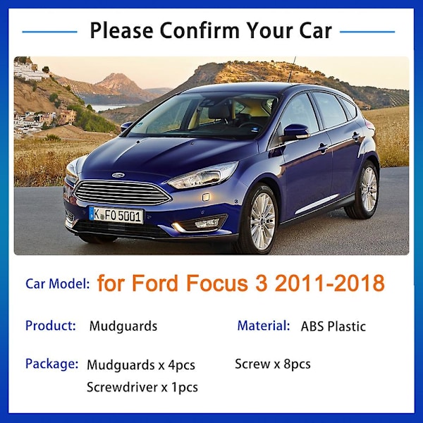 Stänkskydd för Ford Focus 3 MK3 2011 2012 2013 2014 2015 2016 2017 2018