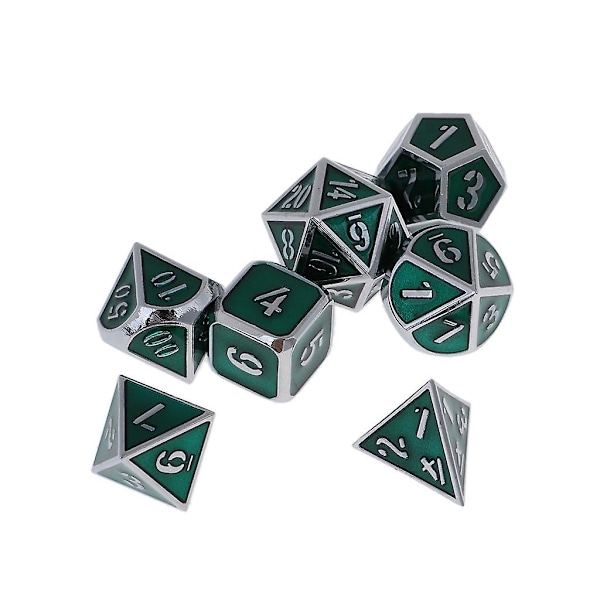 7-sidigt tärningssats för D&D-spel, polyedriska tärningar, kromgrön