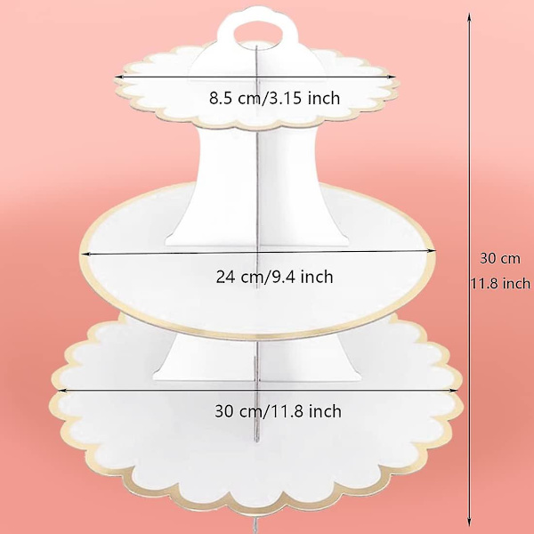 2-pack Papperskakställ, 3-våningar, Rundt Kakställ för Dessert, Cupcakes, Bakverk