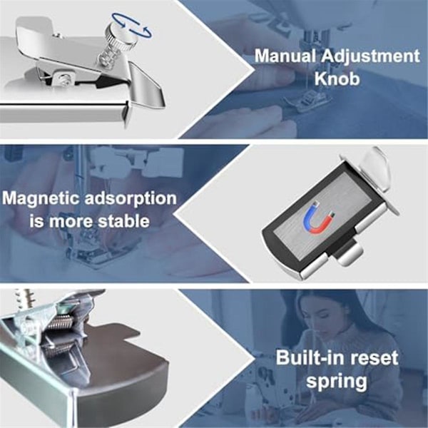 Magnetisk sømguide for symaskin med trådspol, rett sømstyre, passer til de fleste symaskiner, sytilbehør