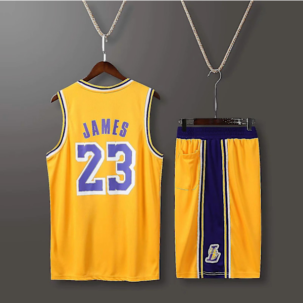 Herre Basket Jersey, 23 Lakers Jersey Skjorter, Fashion Basket Jersey, Gave Til Basket Fans, Gul m