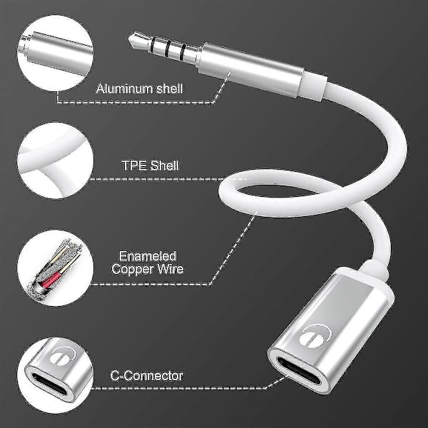 3,5 mm Han til Type C Hun Audiokabel, Analog Audio Jack Hovedtelefon Audio Adapter til MP3 Afspiller