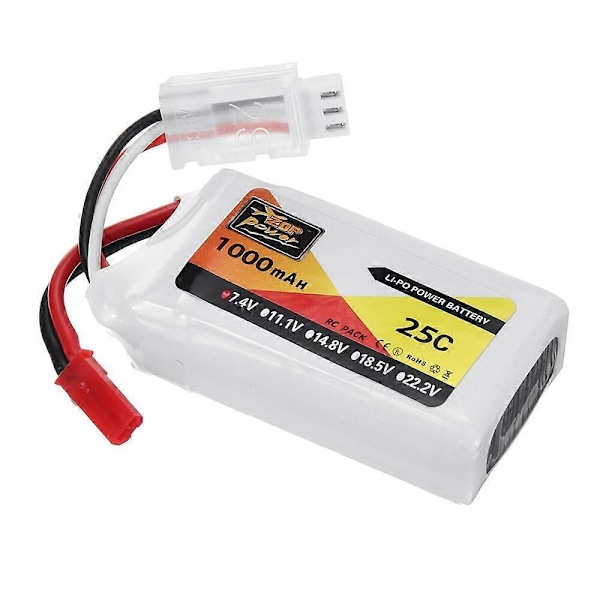 ZOP Power 7.4V 1000mAh 25C 2S LiPo Batteri JST Plugg for RC Drone