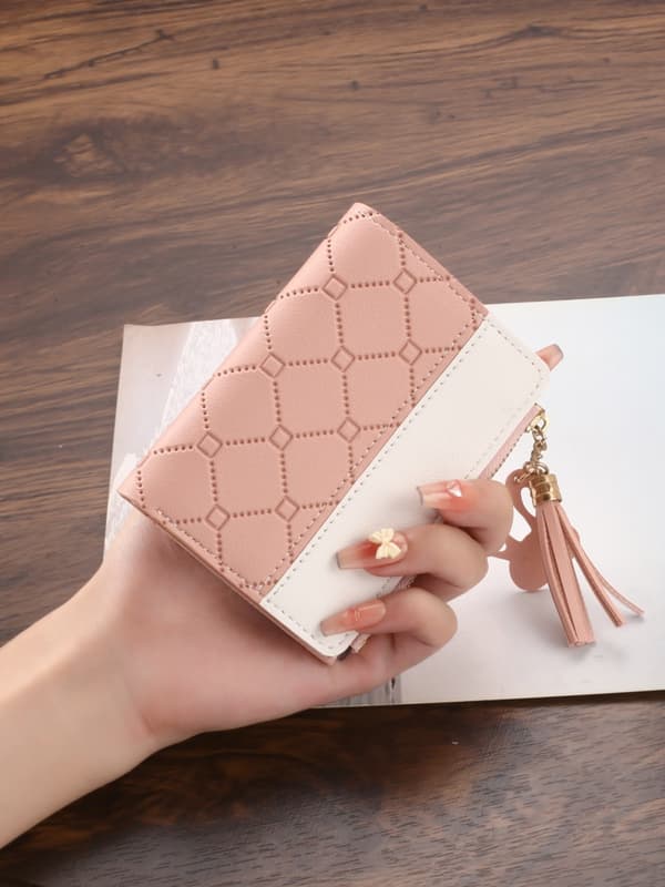 Kort pung til kvinder, kvast lynlås pung, stilfuld patchwork møntpung, læder